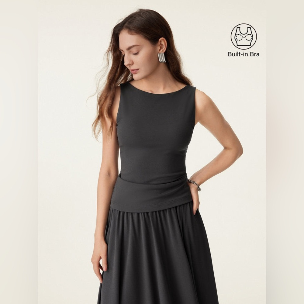 OGL Stretch Cotton Boatneck Brami Tank in Light Azure